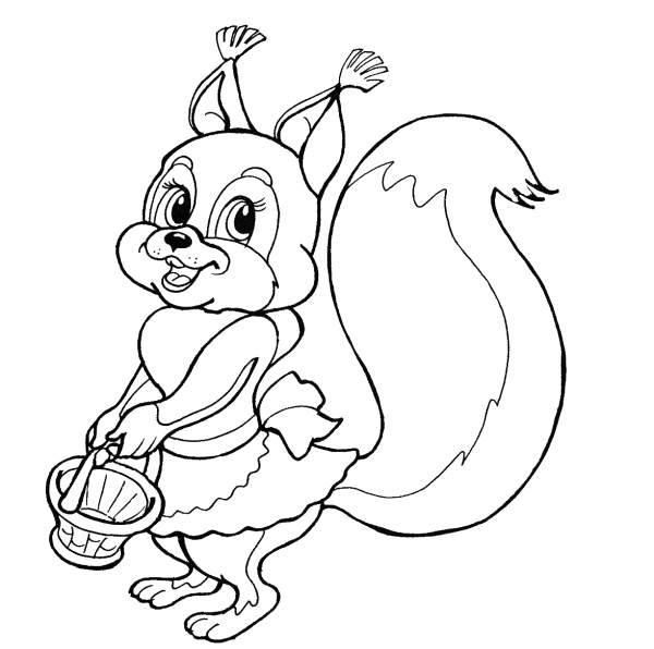 Белка с бельчатами раскраска для детей