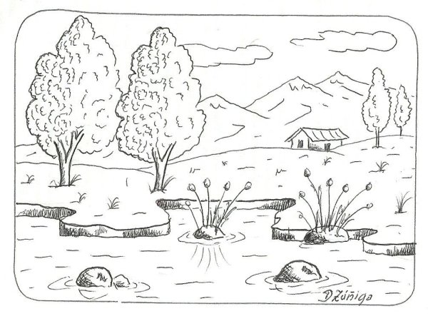 Раскраска пейзаж Весна