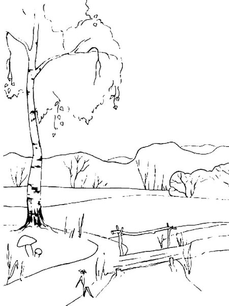 Весенний пейзаж раскраска