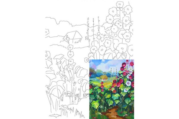 Холст с контуром пейзаж