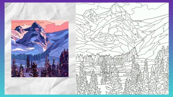 Горный пейзаж раскраска по цветам