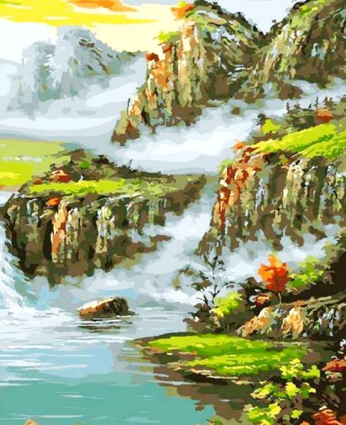 Molly картина по номерам "водопад в горах" 40х50 см