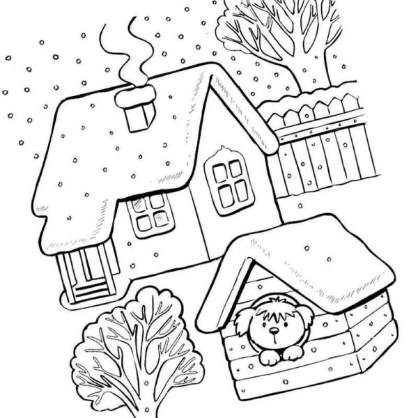 Раскраска домик зимой