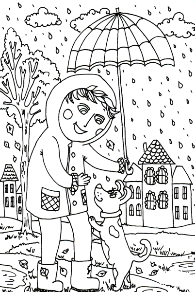 Осенний город раскраска