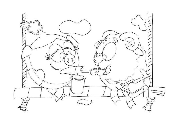 Раскраска Смешарики Нюша и Бараш