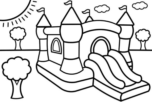 Раскраска домик с бассейном