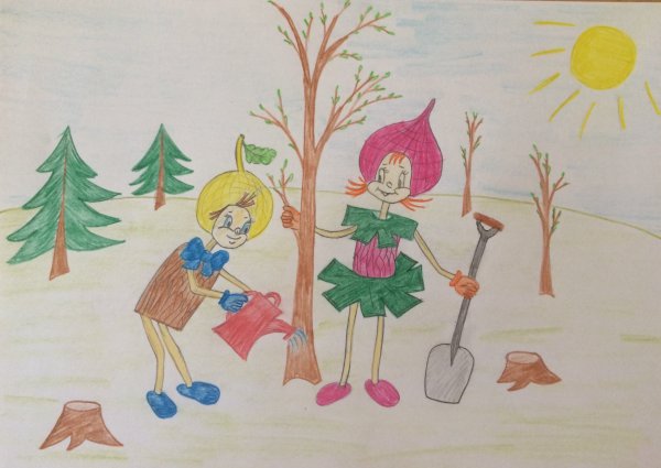 Детские рисунки на тему Эколята