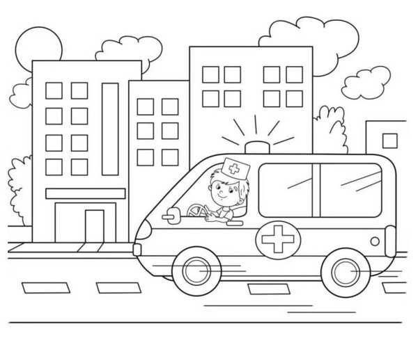 Раскраска машинки на улице города