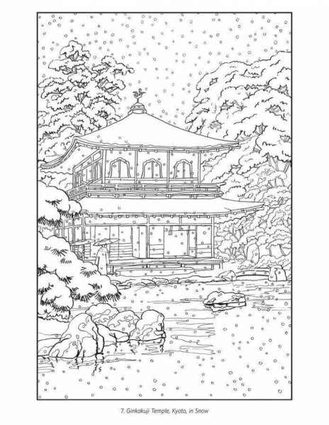 Раскраска пейзаж Япония