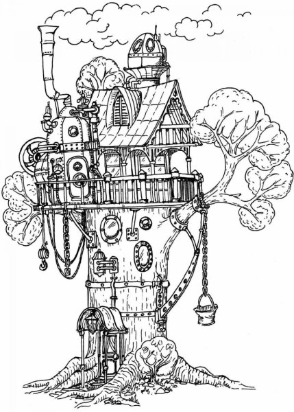 Раскраска дом на дереве