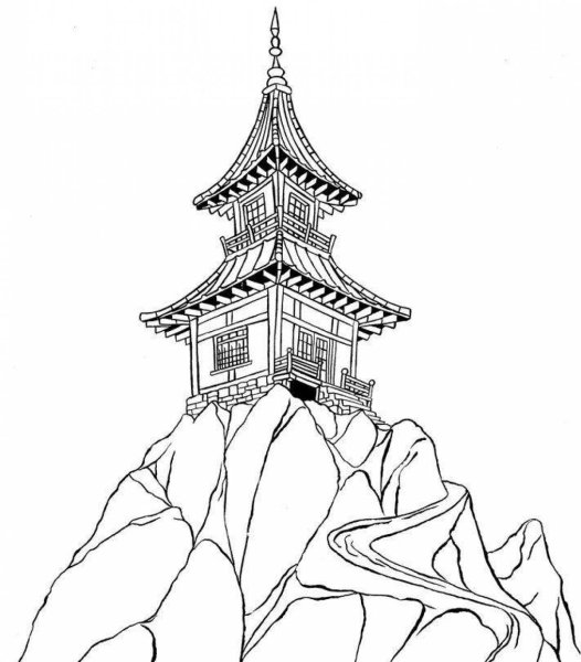 Японский домик карандашом