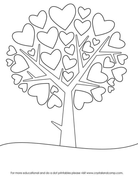 Дерево с сердечками раскраска