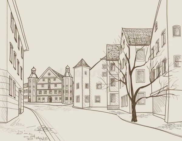 Пейзаж города в графике легкий