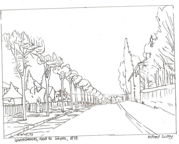 Линейный рисунок пейзажа