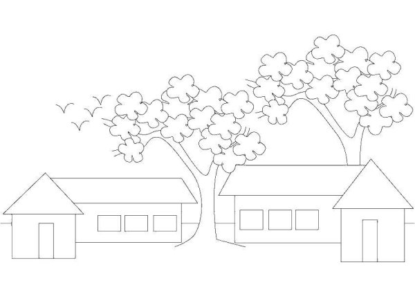 Трафарет домик с деревом