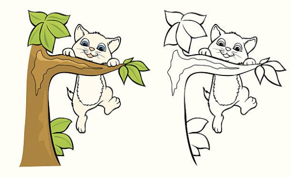 Котик на дереве рисунок