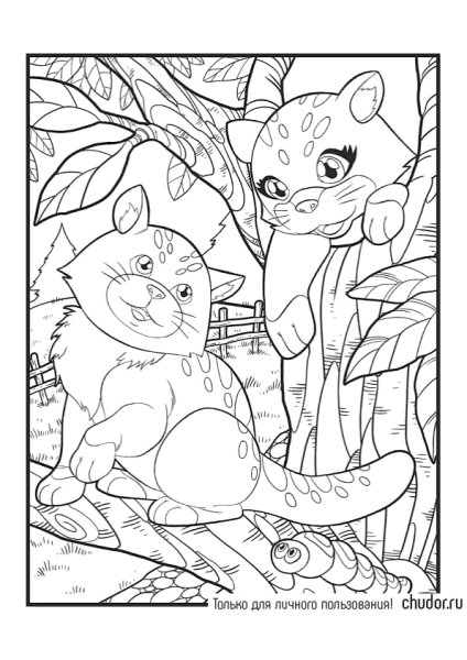 Кошка на дереве раскраска