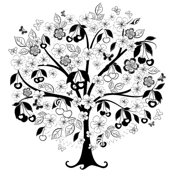 Дерево черно белое сказочное