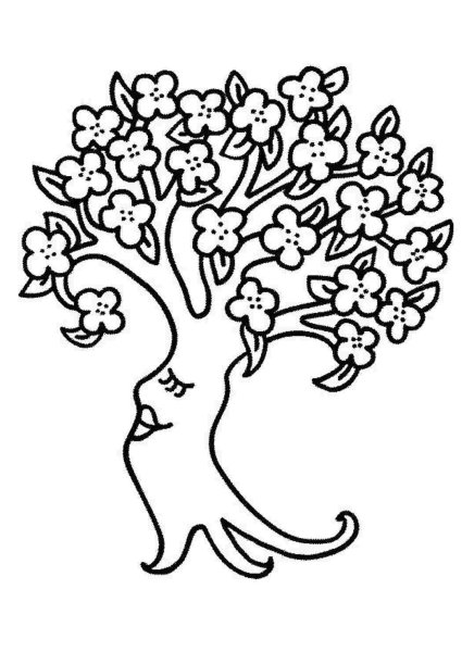 Цветущее дерево разукрашка