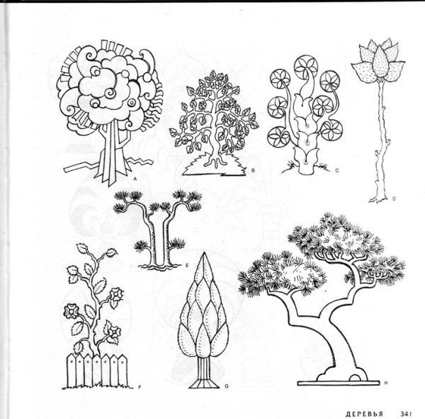 Деревья и кустарники трафареты