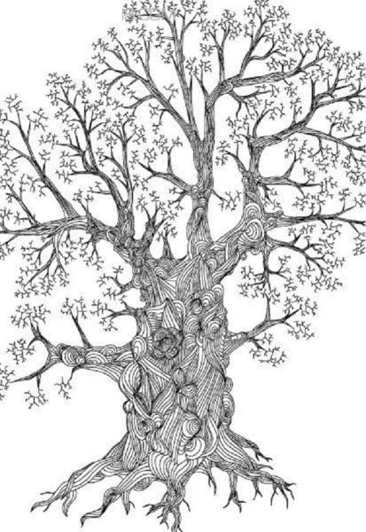 Дерево черно белое сказочное