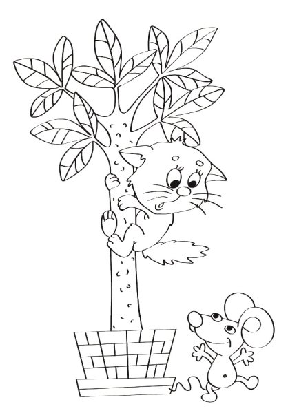 Раскраска кот на дереве