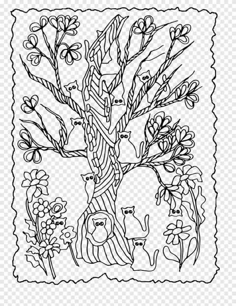 Кошка на дереве раскраска