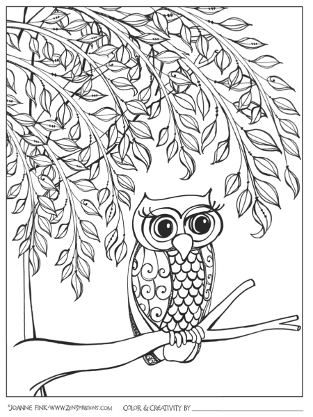 Раскраска Сова на дереве для детей