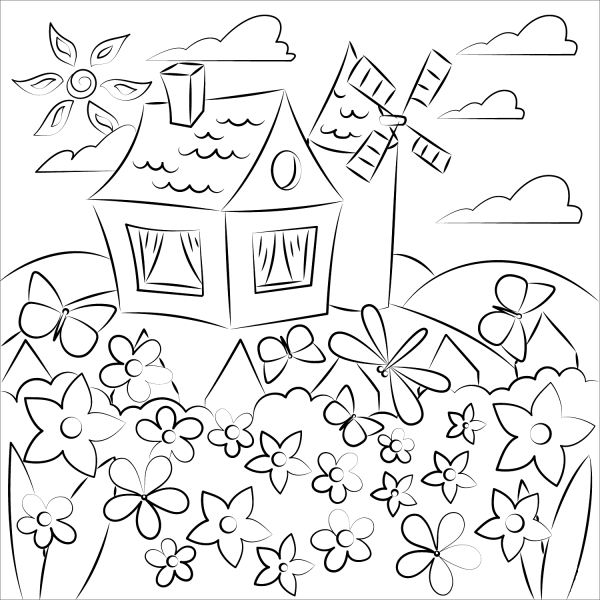 Раскраска домик на природе