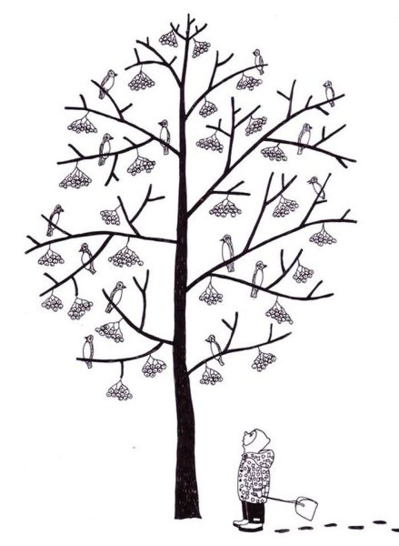 Раскраска дерево рябина для детей
