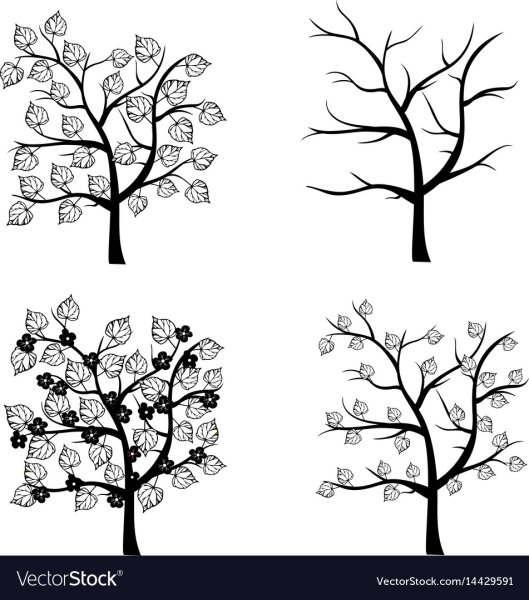 Дерево сезонов черно белое