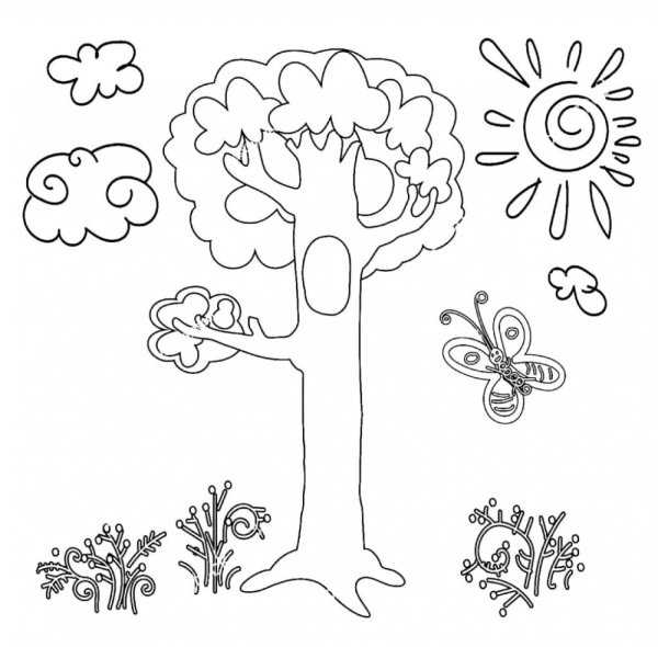 Летнее дерево раскраска