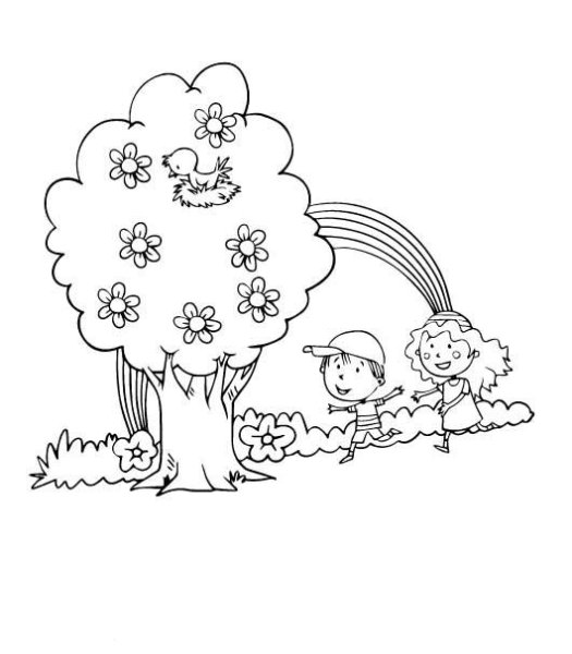 Разукрашка солнце дерево