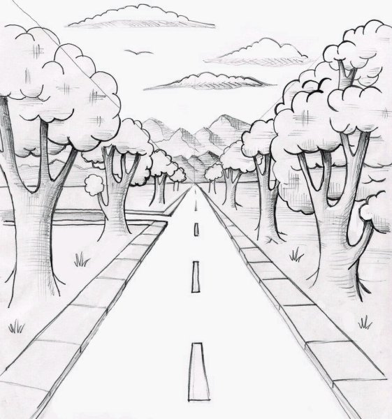 Аллея парка в линейной перспективе