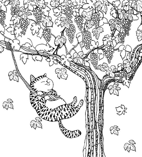 Раскраска кот на дереве