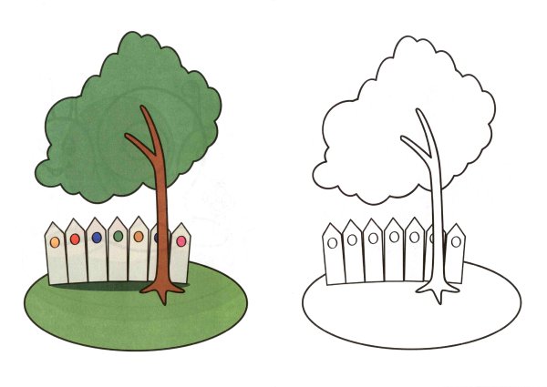 Дерево и забор для раскрашивания