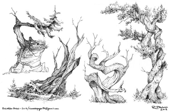 Скетч лес деревья