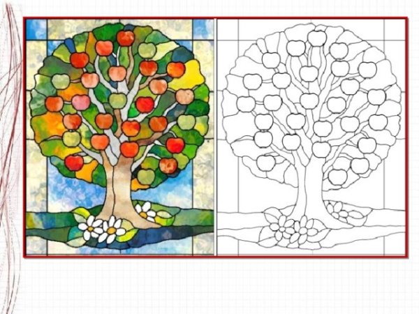 Дерево витраж трафарет