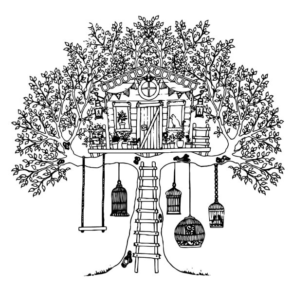 Раскраска дом на дереве