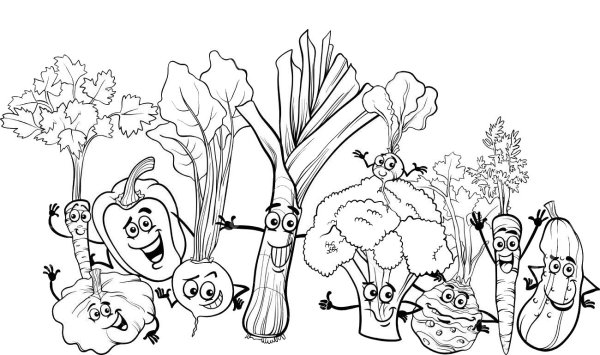 Раскраска овощи на грядке