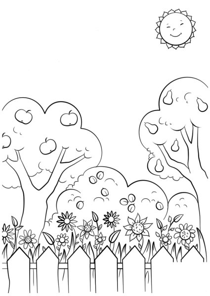 Сад раскраска для детей