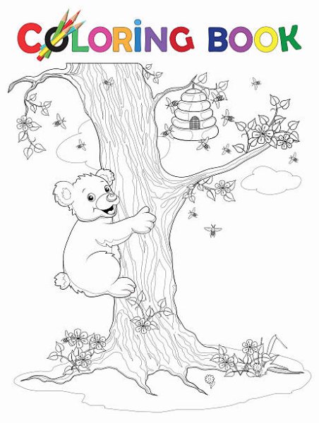 Медвежонок на дереве раскраска