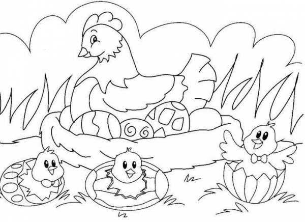 Курочка с цыплятами раскраска