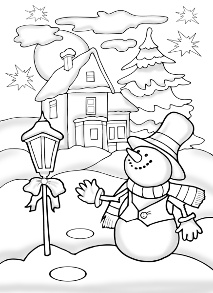 Снеговик с елкой раскраска