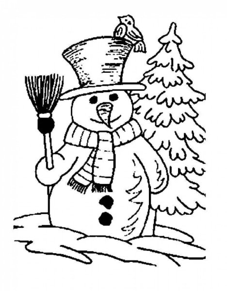 Снеговик с елкой раскраска