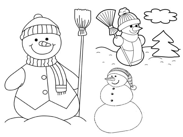 Снеговик раскраска для детей