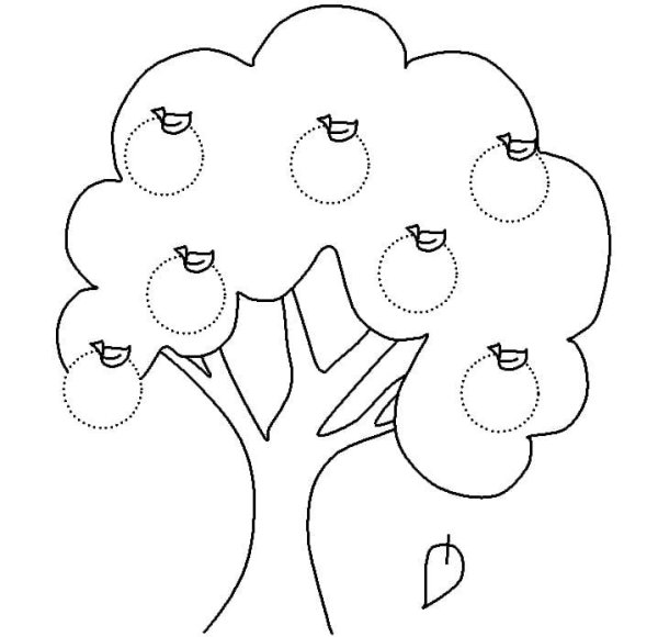 Раскраска дерево с яблоками для детей