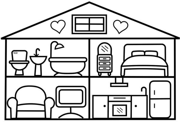 Раскраска дом с мебелью