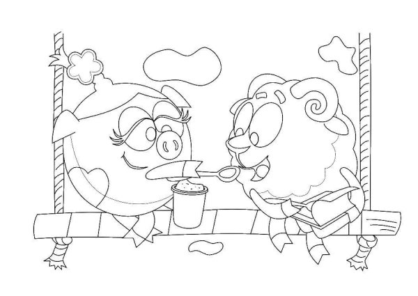 Раскраска Смешарики Нюша и Бараш