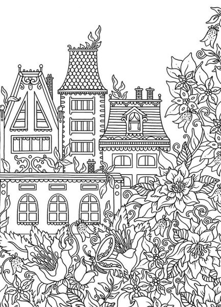 Раскраски сложные домики